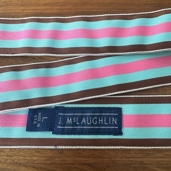 J. MCLAUGHLIN Blue PINK brown Stripe Fabric Belt L preppy 43” - Picture 3 of 5